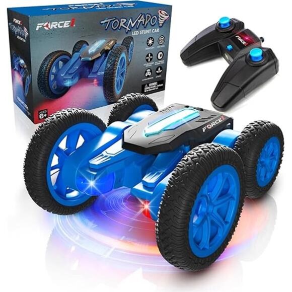 Blue LED Remote Control Car for Kids- Double Sided Driving Fast RC Cars 360 Flip - Picture 7 of 7